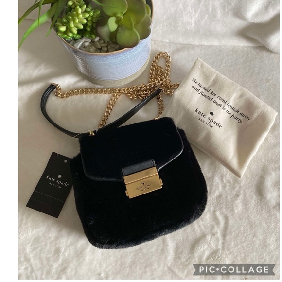 🎄SALE🎄✨🆕✨New Kate Spade Carey Faux Fur Micro Flap Crossbody Bag